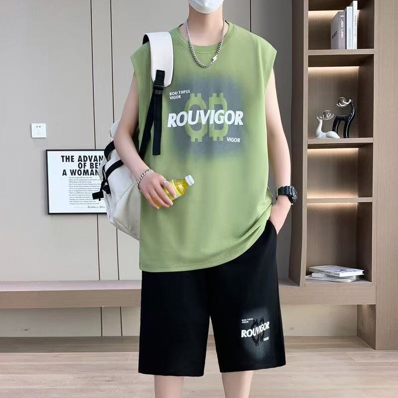 2025新款无袖运动套装男青少年潮流帅气背心短裤初中高中学生男装