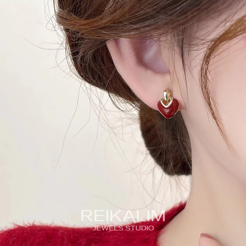 简约复古爱心吊坠耳夹无耳洞女