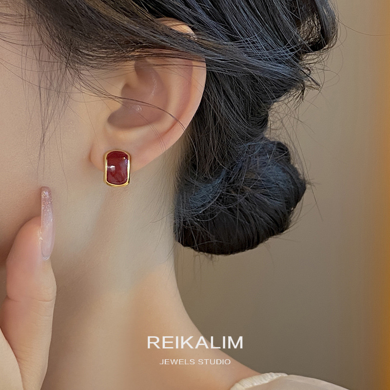 港风油画感耳钉小巧复古