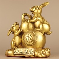 黃銅生肖兔雙兔送福銅擺件B家居裝飾桌面創(chuàng)意禮品工藝品