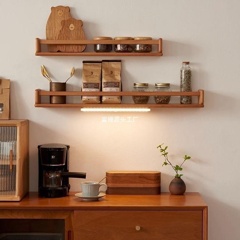 置物架客厅壁挂式实木墙多功能储物架上架书架厨房洗手间一字板