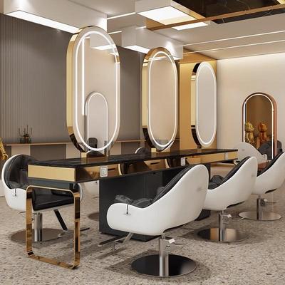 网红烫染桌潮款镜台美发镜子理发店柜子一体带柜发廊专用双面镜子