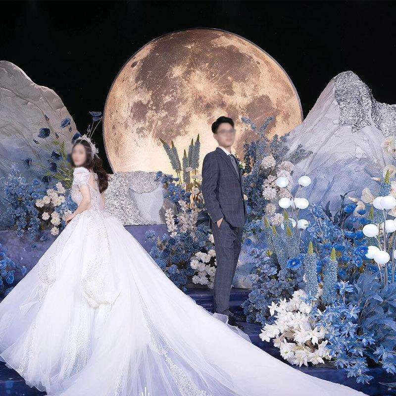 婚庆道具发光月球灯箱婚礼舞台背景装饰铁艺圆形摆件月亮场景布置