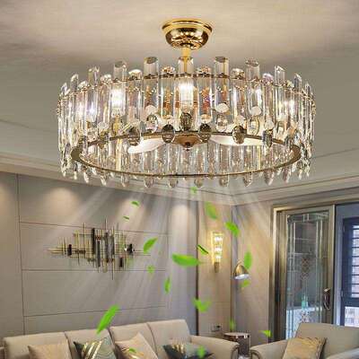 水晶风扇灯2024年新款轻奢客厅现代家用一体隐形卧室餐厅电扇吊灯