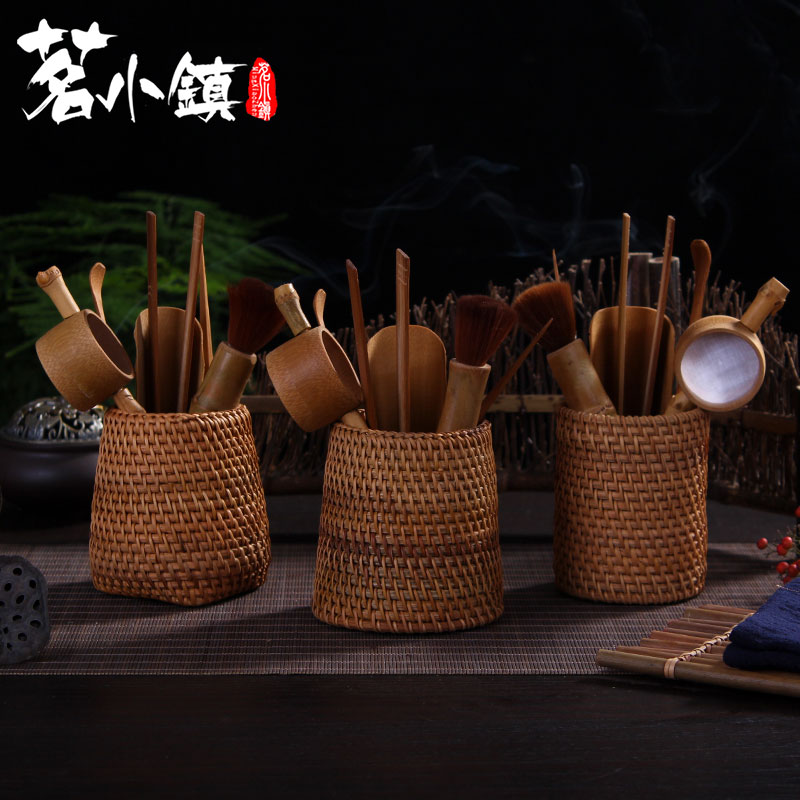 茶道六君子套装茶桶茶筒笔筒茶具配件茶道零配竹制藤编茶道套件