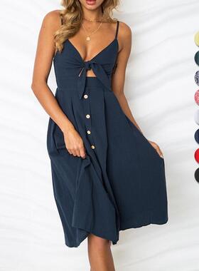 etti Strap Backless Bandage Dress Boho V-Neck Summer Dresses