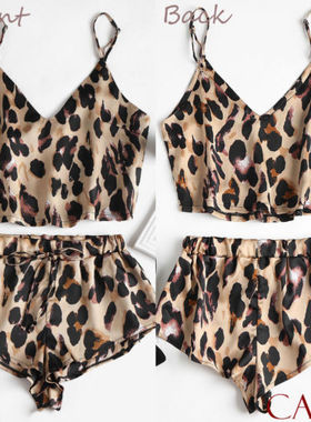 Leopard Print Lace Sleepwear Babydoll Nightwear Pajamas Set