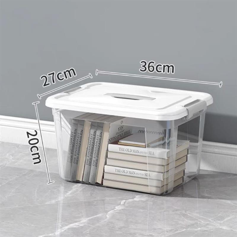 Plastic see-through storage boxes for clothes and snacks