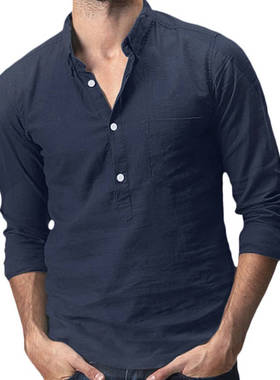 2020 new men's lapel long sleeve shirt men