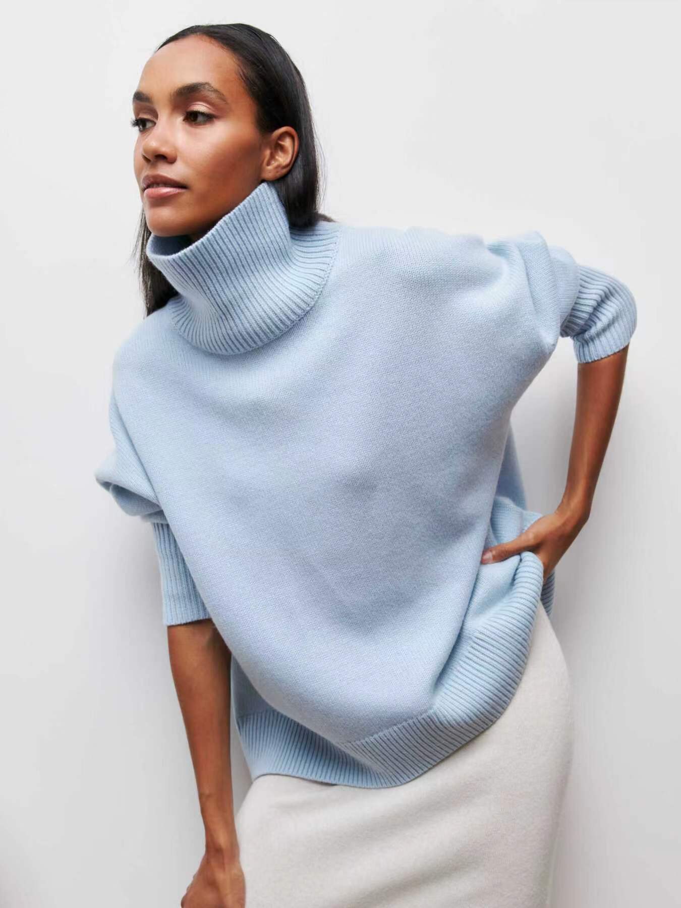 欧美女装新款宽松高领秋冬毛衣 Loose fitting high neck sweater