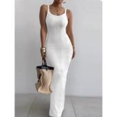 Skims Women Dress欧美水波纹理紧身长裙女 Neck Maxi Striped