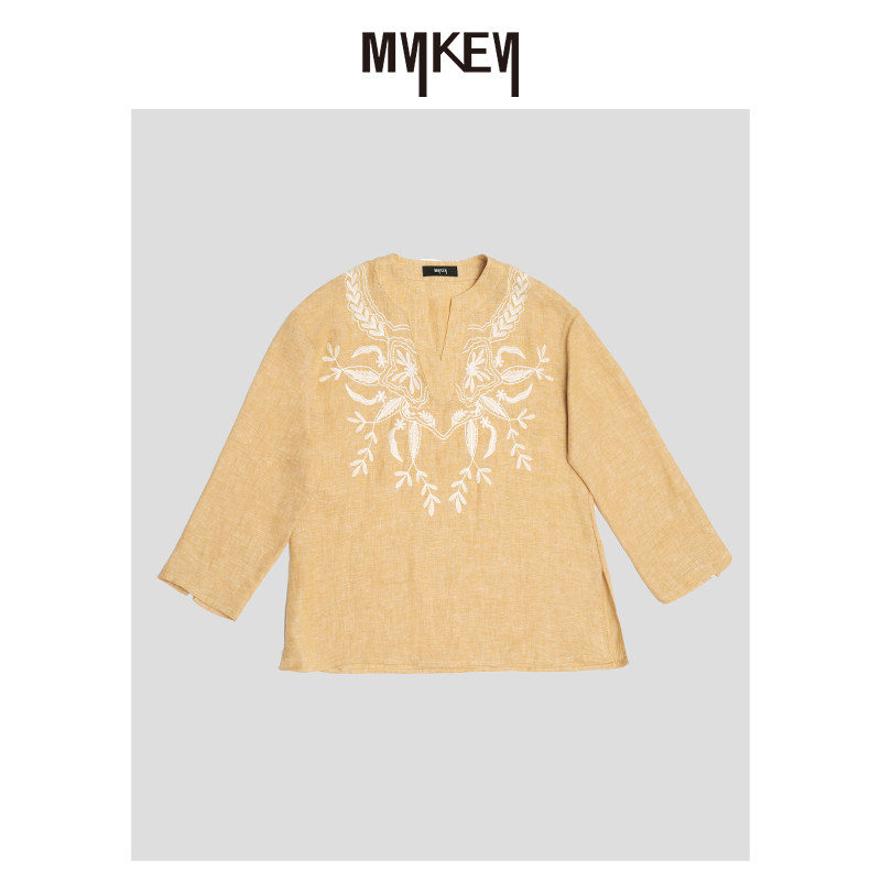 Mykey ·丨法国进口 1oo%亚麻丨重工立体绣花小衫气质丨MK4X496