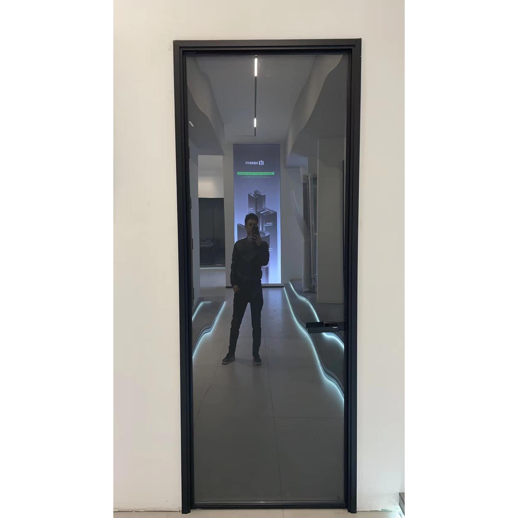 定制钛镁铝合金卫生间门浴室门极窄边框厨房厕所平开门钢化玻璃门