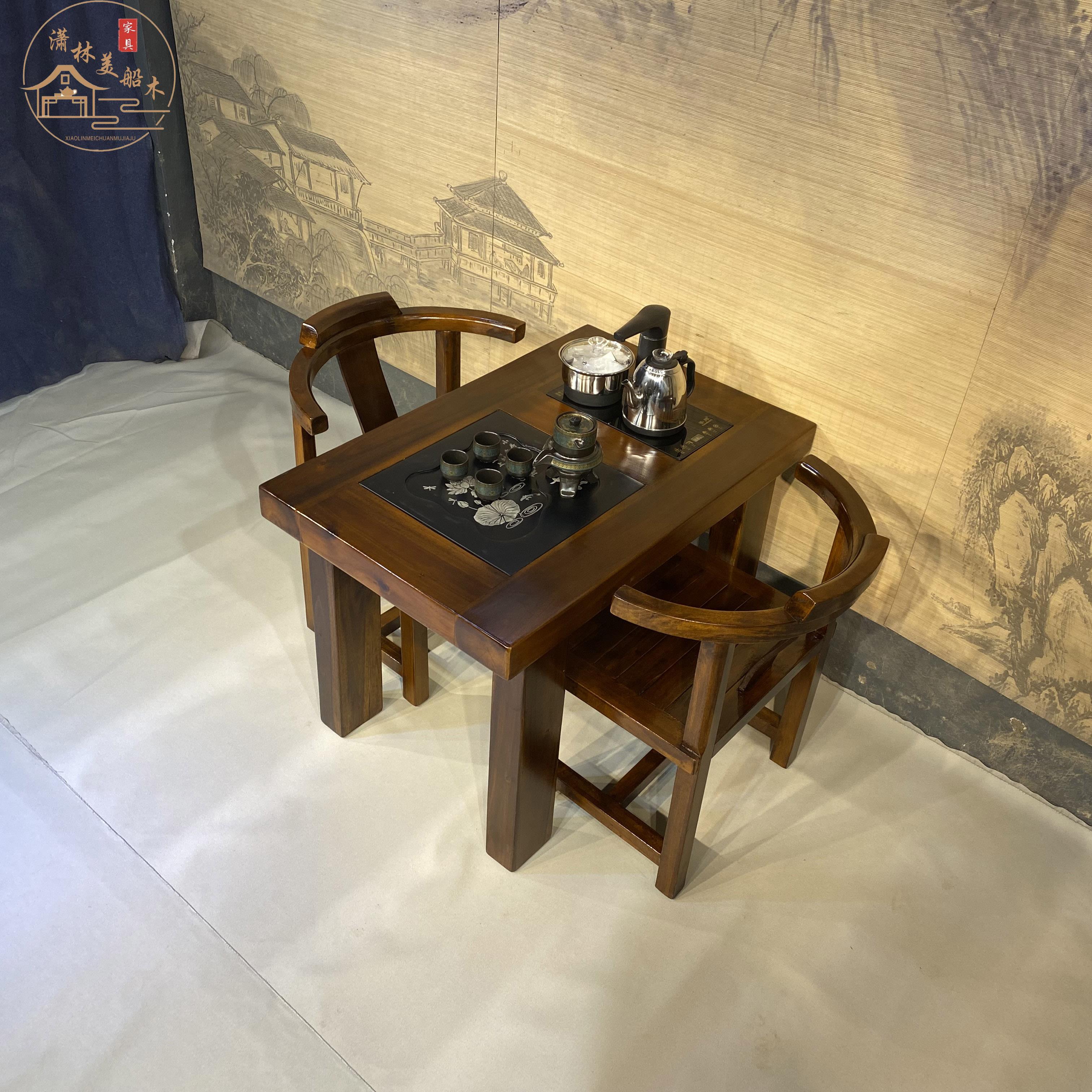 老船木小户型阳台茶桌椅组合实木办工茶客厅几家用简约小型桌台茶