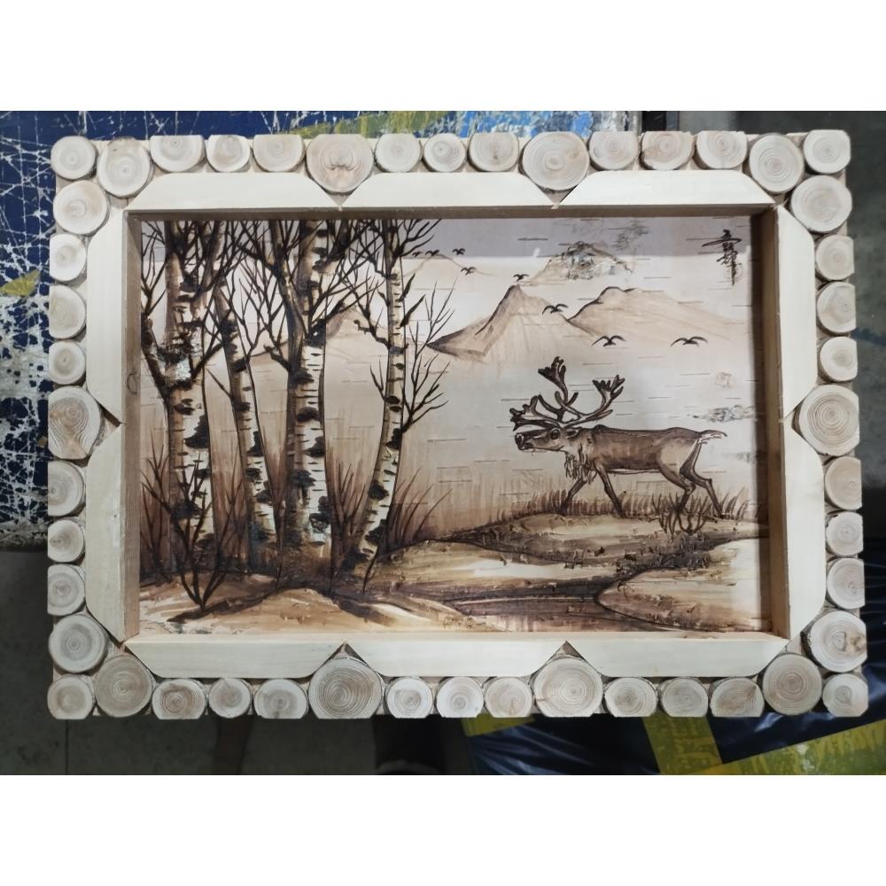 内蒙古大兴安岭鄂伦春族桦树皮画 工艺画 特色画 树皮画包邮！