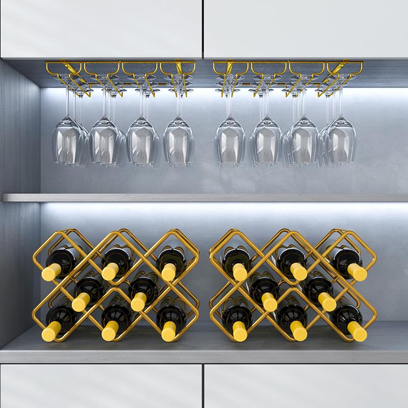 红酒架摆件轻奢高档葡萄酒置物架斜放红酒瓶的架子高脚杯架倒挂