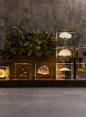 格格物商店胡桃木方型发光底座小夜灯氛围灯4cm5cm立方体摆件适用