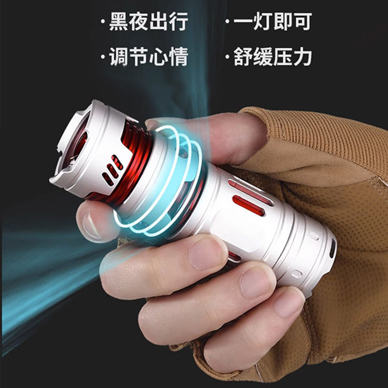跨境新款迷你手电筒螺旋陀螺 TYPE-C多功能LED铝合金强光照明手电