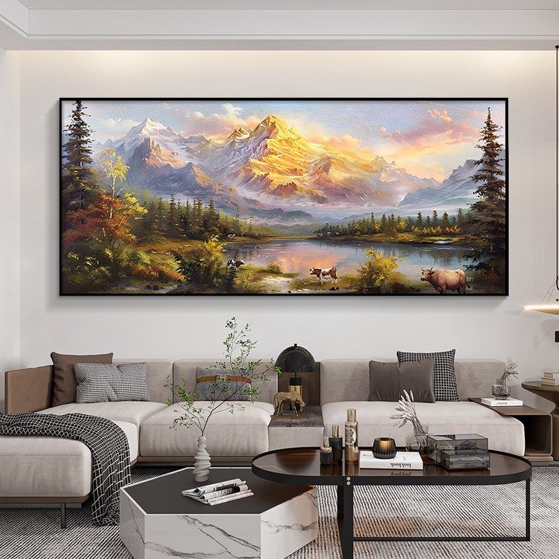 金秋风景客厅沙发k背景墙装饰画轻奢高级感聚宝盆山水画大芬村油,家居饰品,现代装饰画,淘宝优惠券,粉丝福利购,淘宝优惠卷