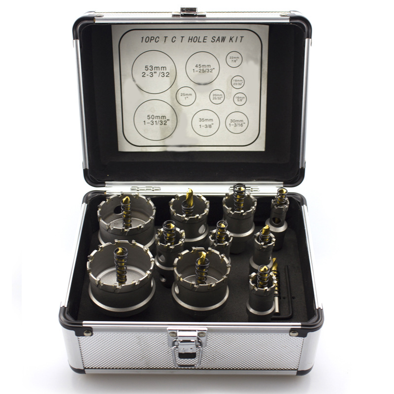 精品合金开孔器TCT金属开孔器不锈钢铁H板铝材打孔钻头镀钛6PC套