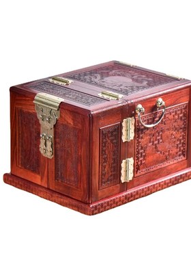 赞比亚紫檀花g开富贵四大美女镜箱红木雕花首饰盒实森珠宝收纳箱