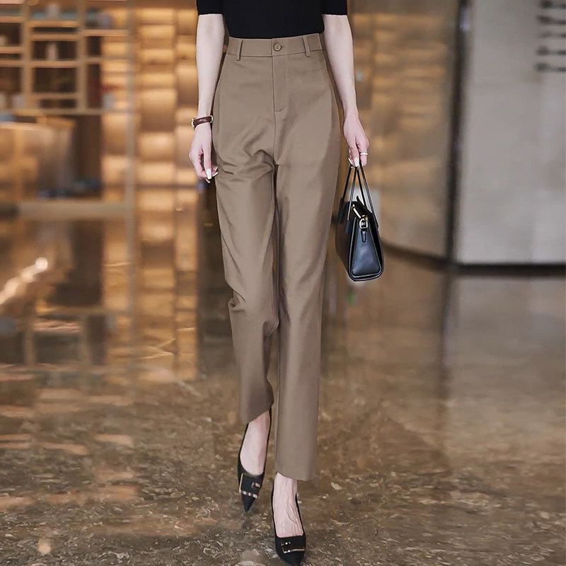 高档九分裤女西装哈伦裤夏季薄款职业垂顺柔软高腰休闲 卡其色西