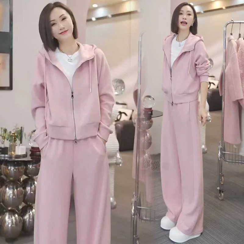 高档时尚休闲套装女春秋新款宽松连帽卫衣卫裤阔腿裤运动服两件套