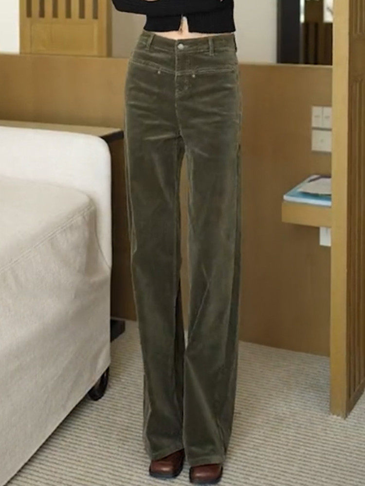 高档中年妈妈加绒加厚阔腿裤女秋冬新款高腰显瘦灯芯绒保暖直筒裤