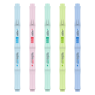 韩国MORRIS bamboo竹子灵感造型双头荧光笔0.4mm细头/3.0mm斜方头三色/六色套装/单支学生白领标记优良设计奖