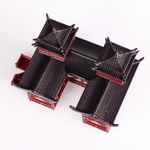 古建筑模型 双子楼造景小摆件假山奇石水陆缸鱼缸庭院盆景书房中式