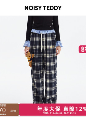 NOISY TEDDY25年秋冬新款复古风女士宽松休闲加绒长裤可爱立体熊