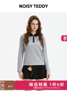 NOISY TEDDY25年秋季新款时尚简约POLO领女士长袖T恤衫舒适百搭
