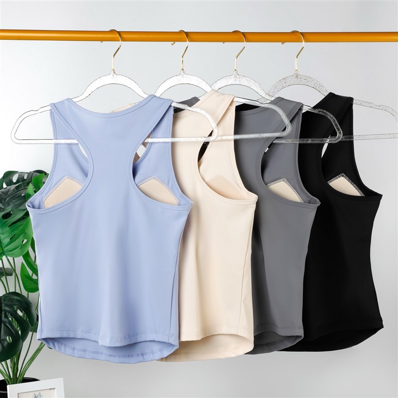 带胸垫一体式瑜伽服女夏薄款无袖t恤上衣速N干健身服外穿运动背心