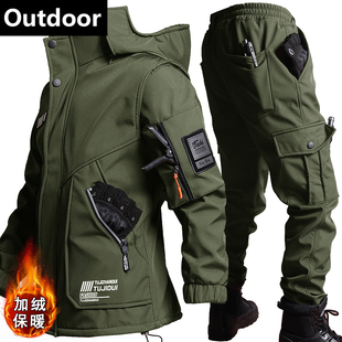德国户外登山服2026新款秋冬季加绒加厚迷彩服防风防水冲锋衣外套