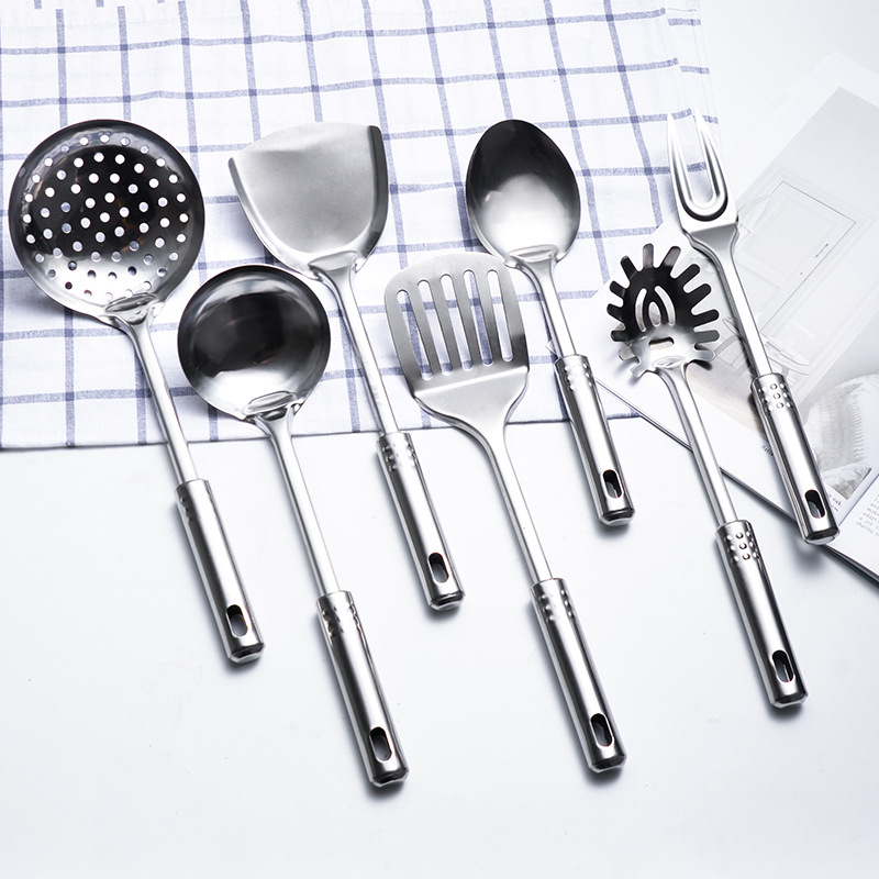 锅铲全套不锈钢厨具七件套防烫手柄九珠铲勺厨房用品套装烹饪用具