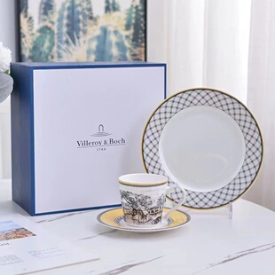 骨瓷餐盘咖啡杯碟三件套德国唯宝奥顿系列餐具欧式复古印花釉中彩