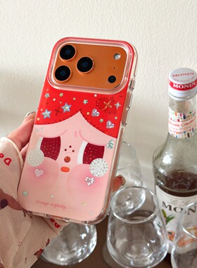 彩钻橙色大脸哭娃 双面imd系列适用苹果17promax手机壳iPhone16女新款14圆边气囊15女款16Pro防摔17pro鎏金