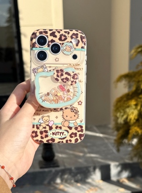 磁吸日系卡通凯蒂猫TK支架适用苹果15新款iPhone16手机壳13女14双层imd全包15Pro防摔16ProMax保护套小众创意