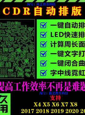 cdr自动排版插件ecut6排孔省料LED冲孔字周长面积拆字中心线