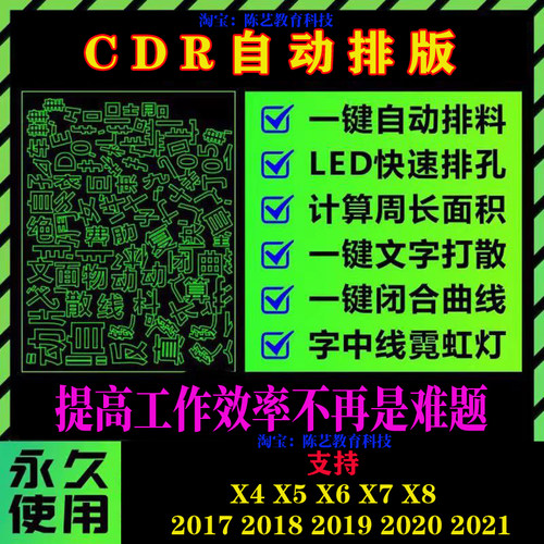 cdr自动排版插件ecut6排孔省料LED冲孔字周长面积拆字中心线