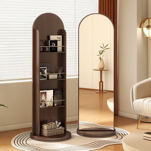 杂志架全身镜中古储物一体立式可旋转穿衣镜家用卧室落地试衣镜子