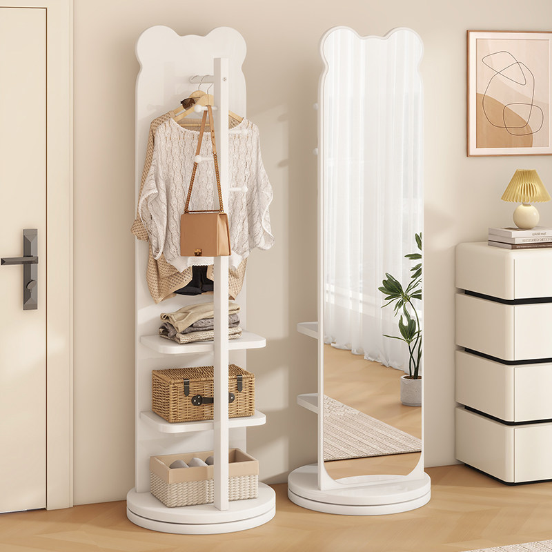 小熊旋转全身镜家用落地镜卧室试衣镜挂衣帽架一体可移动穿衣镜子