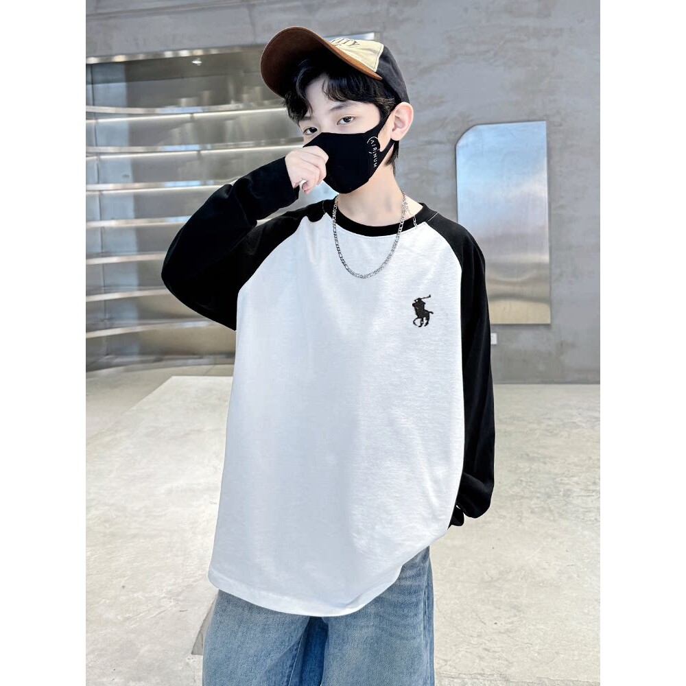 左西风云儿童男童春秋款长袖白色T恤2026新款春装纯棉体恤内搭打