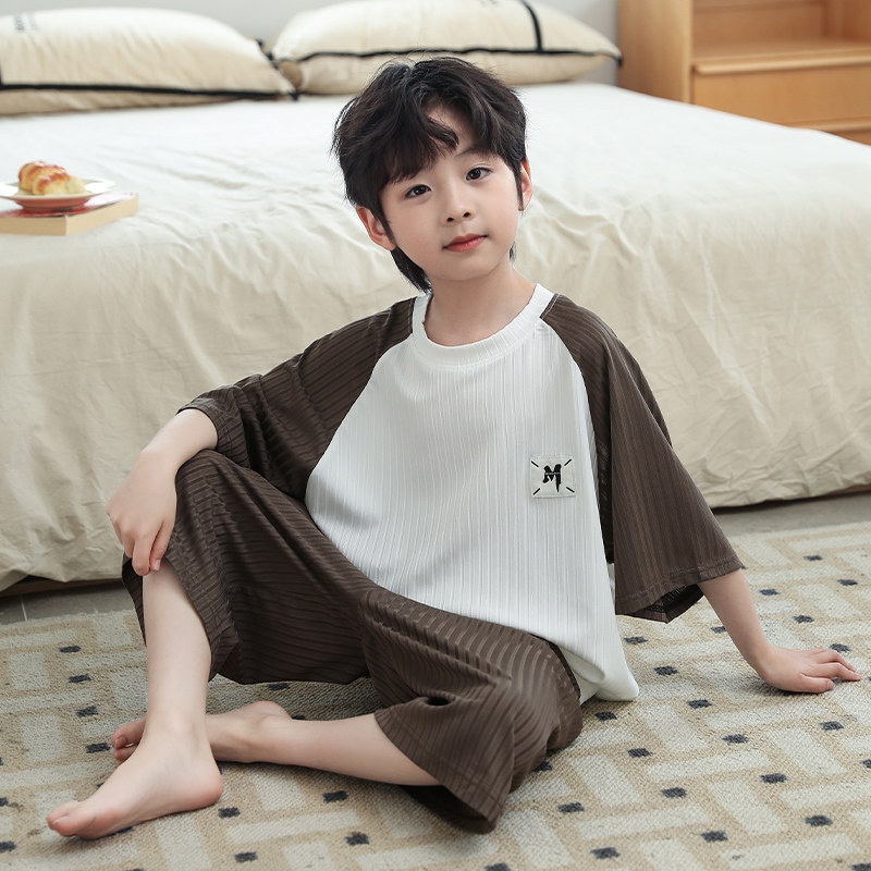 左西官方旗舰店儿童套装男童夏装睡衣家居服套装夏季薄款夏款纯棉