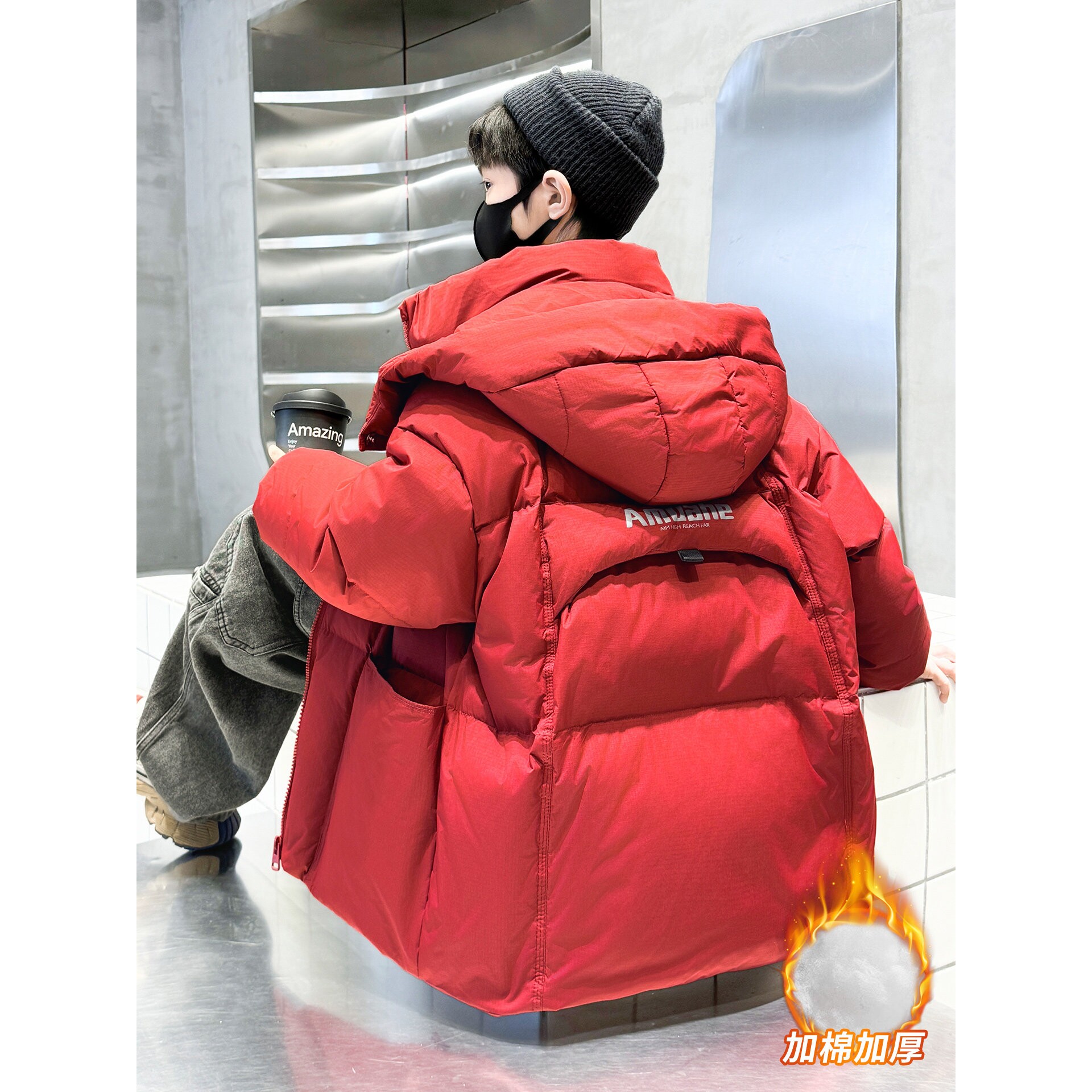 左西官方旗舰店男童冬装羽绒棉服2026新款中大儿童棉袄加厚棉衣秋