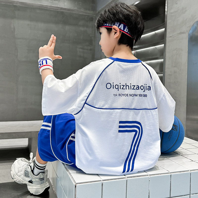 左西官方旗舰店儿童套装男童夏季篮球服套装2026新款夏装大童酷帅