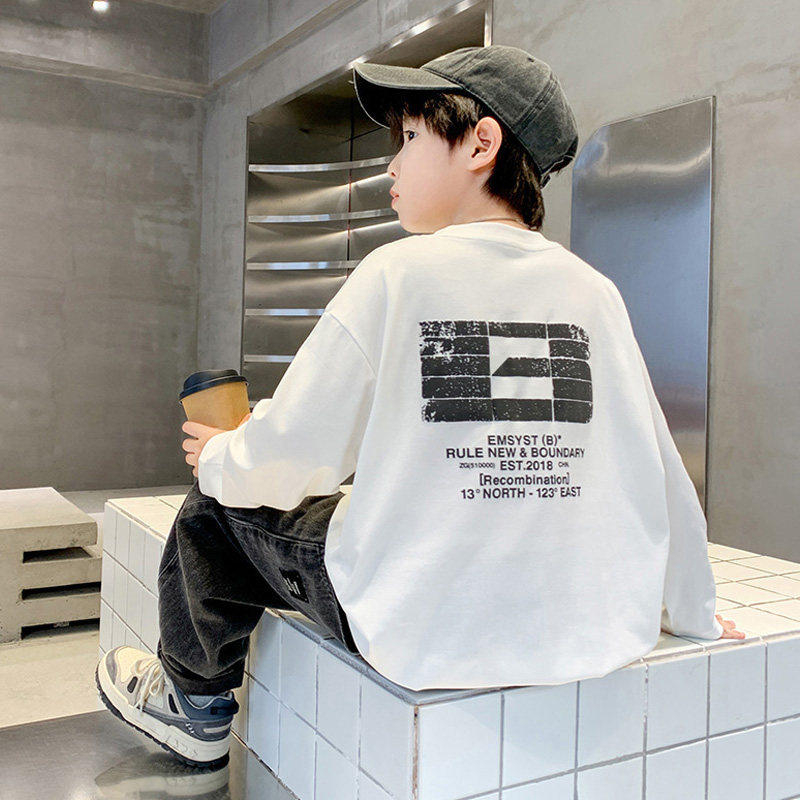 左西风云儿童男童春秋款长袖白色T恤2026新款春装体恤打底衫内搭