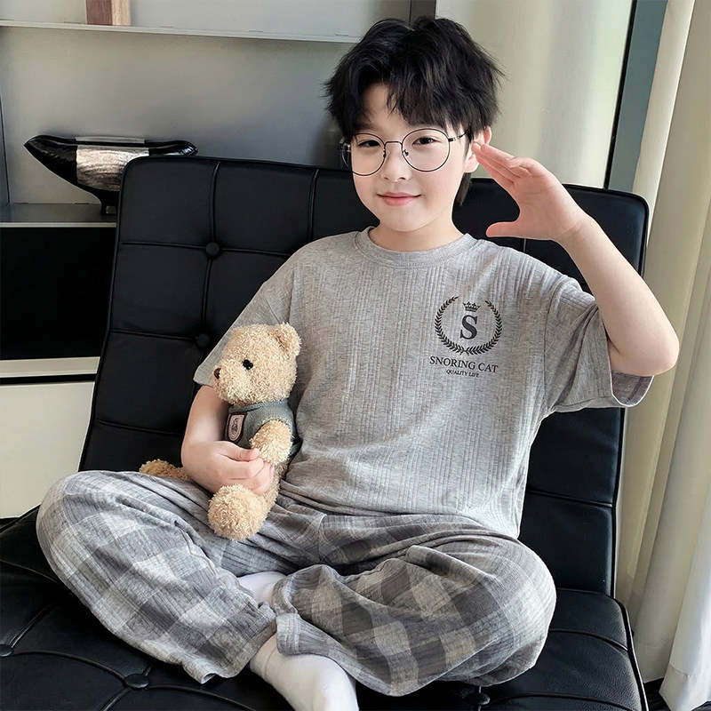 左西官方旗舰店男童夏季睡衣裤套组青少年夏装夏款薄款男孩中大童