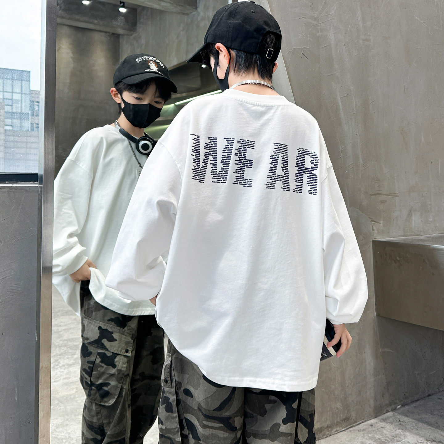 左西风云儿童男童春秋款长袖白色T恤2026新款春装内搭打底衫纯棉