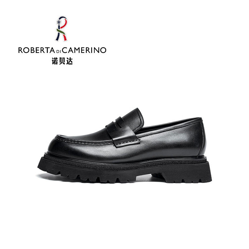 诺贝达2026春夏新款男士商务休闲皮鞋真皮厚底增高软面套脚乐福鞋
